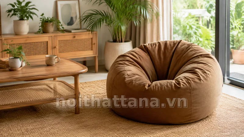 ghế lười tròn trong không gian nội thất thực tế