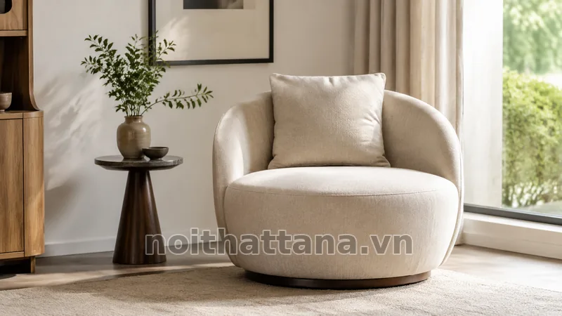 ghế sofa đơn tròn trong không gian thực tế