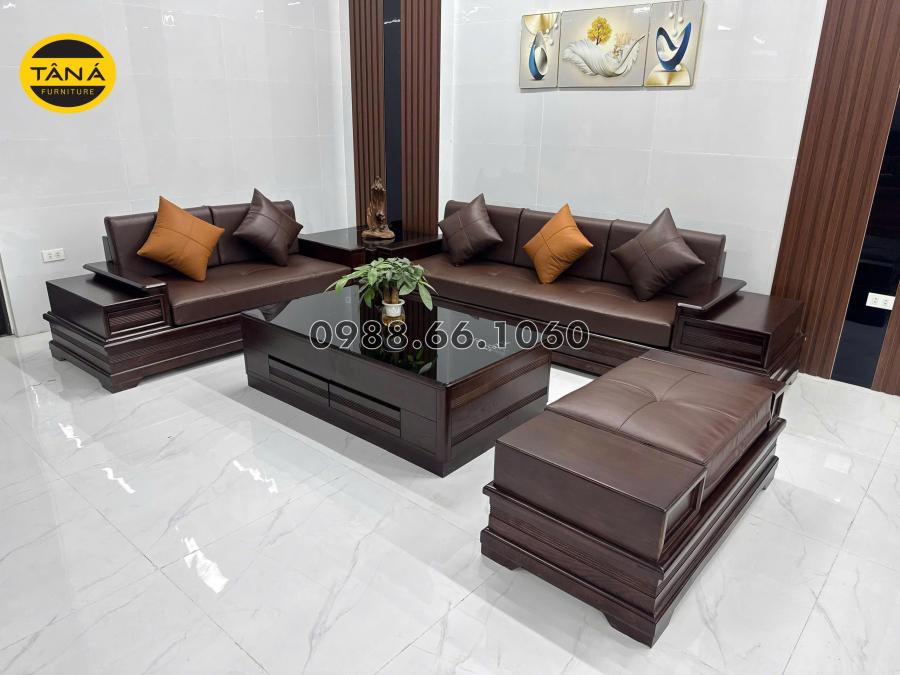 Sofa Gỗ Sồi Da Công Nghiệp Hàn Quốc GSC09 Thanh Lịch