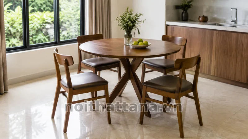 Kích thước bàn ăn tròn trong không gian nội thất thực tế