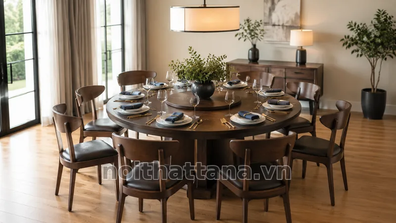 Kích thước bàn ăn tròn được phối trong không gian nội thất hài hòa