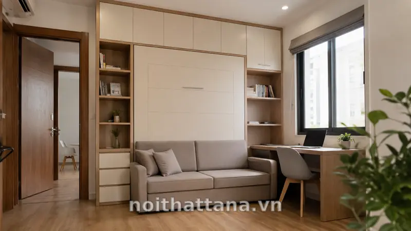 Giường Zip đóng gọn kết hợp sofa và bàn làm việc