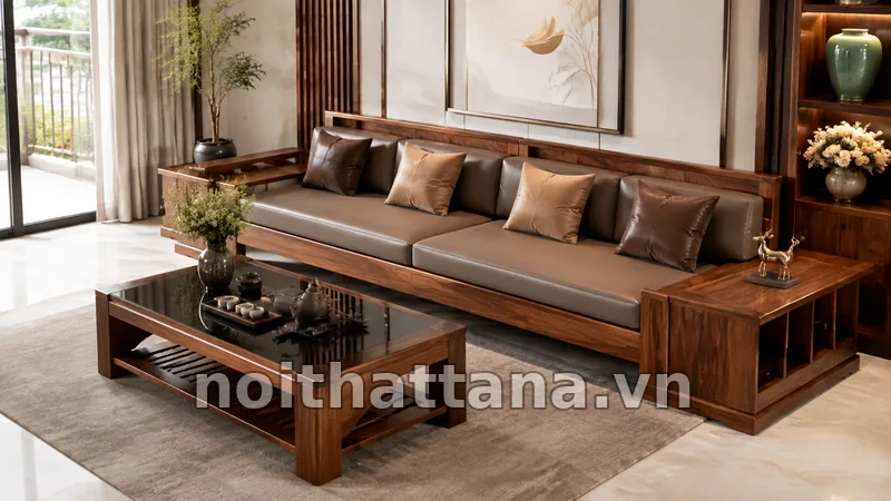 Mẫu sofa gỗ băng đẹp cho phòng khách hiện đại