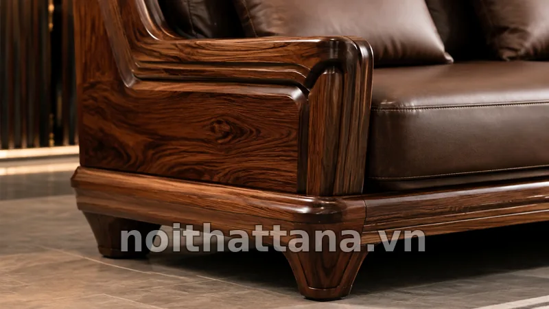 Chi tiết hoàn thiện và vân gỗ của sofa gỗ đẹp