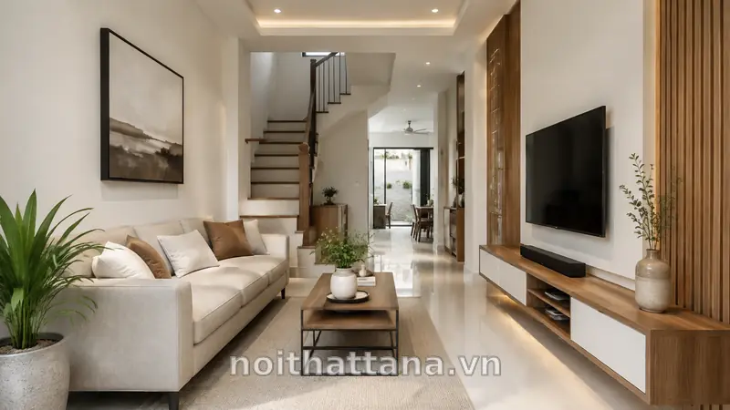 Mẫu Thiết Kế Phòng Khách Đẹp, Hiện Đại Và Dễ Ứng Dụng 3 Mẫu thiết kế phòng khách nhà phố có lối đi rộng