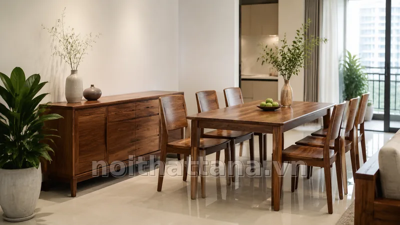 Cách phối nội thất gỗ tự nhiên với phòng khách hoặc phòng ăn