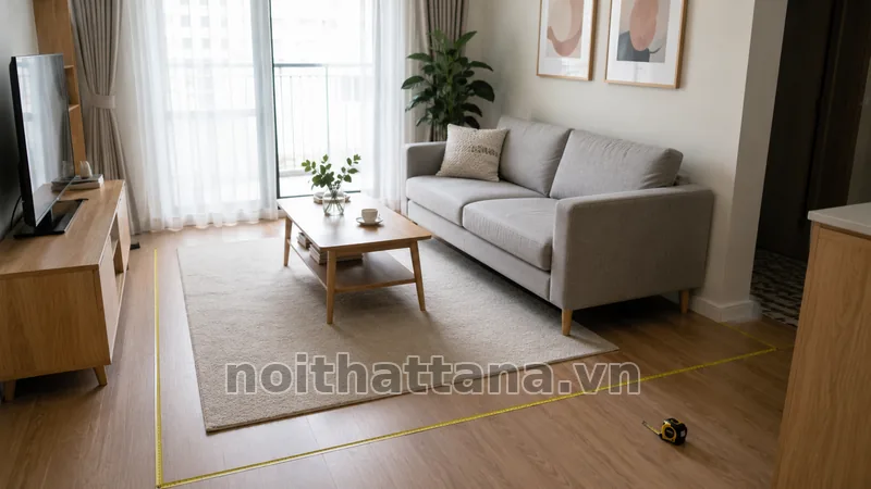Bố trí lối đi và tỷ lệ sofa trong phòng khách hiện đại