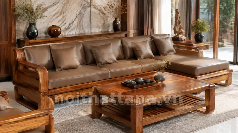 Cách phối sofa gỗ nguyên khối với phòng khách hoặc phòng ăn