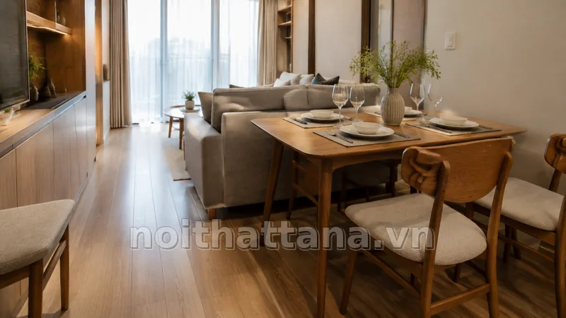 Chi tiết kích thước và chất liệu của sofa kết hợp bàn ăn