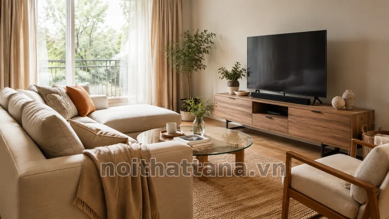 Không gian sinh hoạt gia đình xoay quanh sofa
