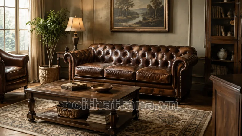 Sofa vintage trong không gian nội thất thực tế