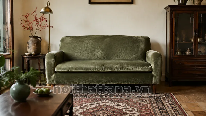 Sofa vintage với tỷ lệ và khoảng cách sử dụng hợp lý