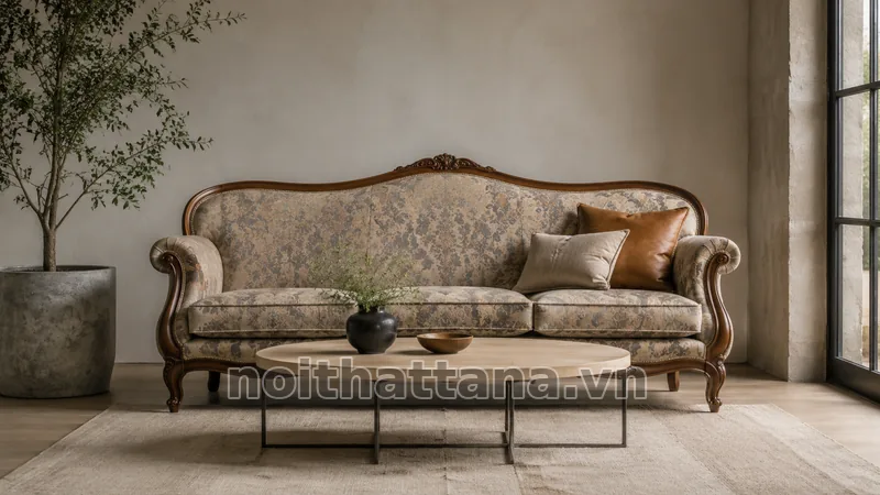 Sofa vintage được phối trong không gian nội thất hài hòa