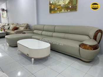Sofa Da Bò Gỗ Mun Nhập Khẩu TP-9993 Sang Trọng