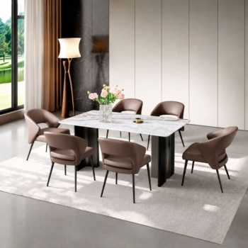 Bộ Bàn Ăn 1,6M 6 Ghế Mặt Đá Tự Nhiên Nhập Khẩu AT-173