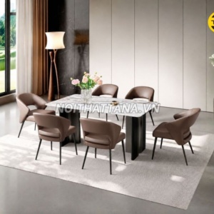 Bộ Bàn Ăn 1,6M 6 Ghế Mặt Đá Tự Nhiên Nhập Khẩu AT-173