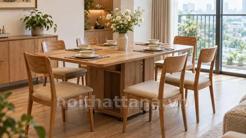 bàn ăn xếp gọn: đo cả kích thước đóng và kích thước mở