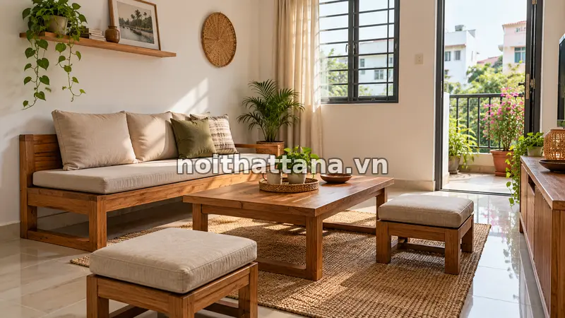 bàn ghế gỗ phòng khách giá 3 triệu: nệm rời giúp cải thiện cảm giác ngồi