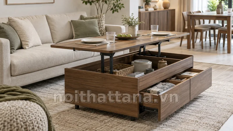 bàn trà kết hợp bàn ăn: ai nên và không nên chọn bàn hai trong một?