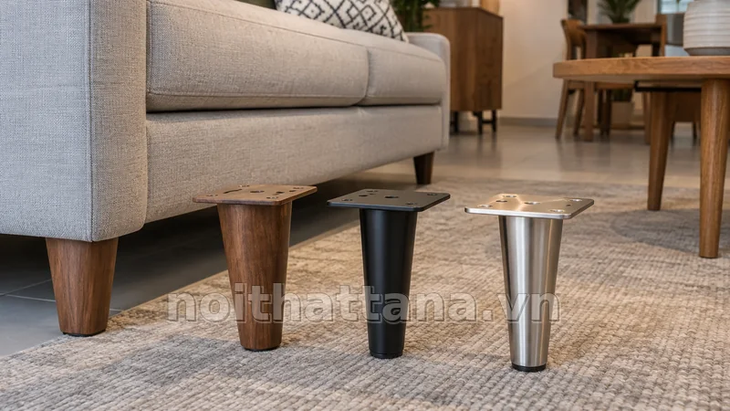 chân sofa trong không gian sử dụng thực tế