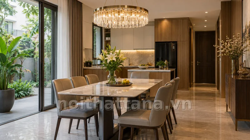đèn thả pha lê trong không gian sử dụng thực tế