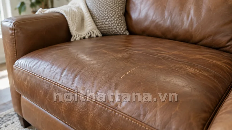 ghế da bị xước trong không gian nội thất thực tế