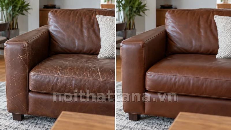 ghế da bị xước ứng dụng trong phòng khách hoặc không gian gia đình