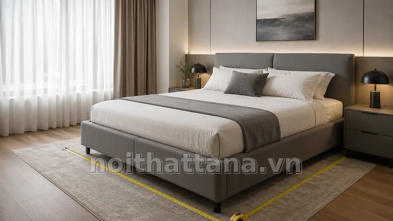 kích thước giường đôi trong không gian nội thất thực tế
