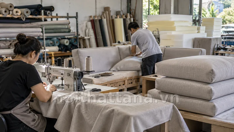 may nệm sofa trong không gian nội thất thực tế