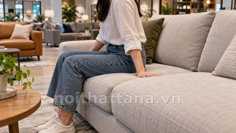 sofa êm: góc tựa lưng và độ cao tay ghế