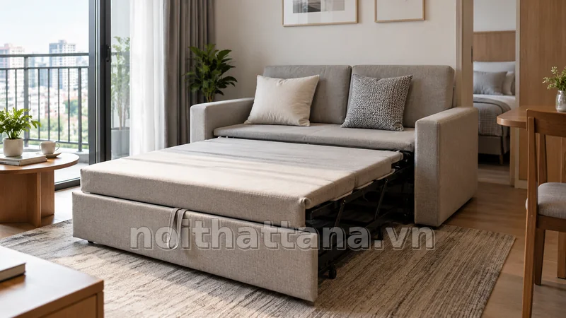 sofa giường gấp thông minh trong không gian nội thất thực tế