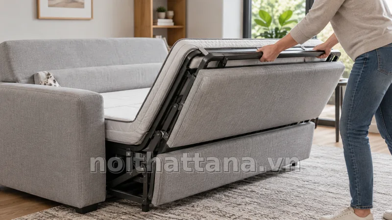 sofa giường gấp thông minh ứng dụng trong phòng khách hoặc không gian gia đình