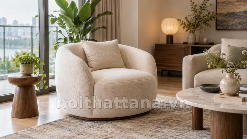 sofa tròn trong không gian nội thất thực tế