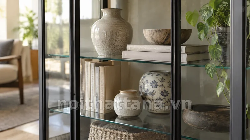 tủ trưng bày phòng khách - chi tiết lựa chọn và bố trí thực tế