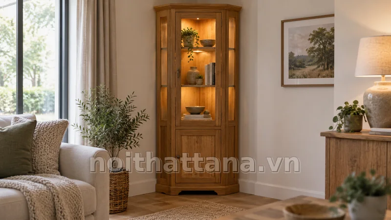 tủ trưng bày phòng khách ứng dụng trong phòng khách hoặc không gian gia đình