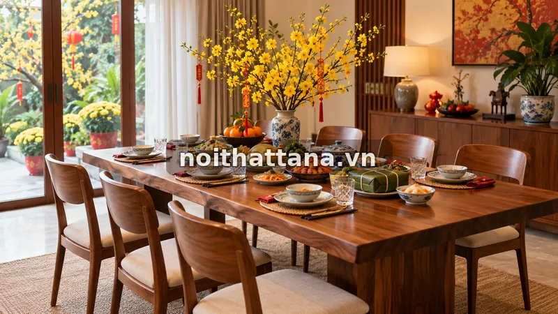 chọn bàn ăn ngày Tết: tính số người theo hai kịch bản