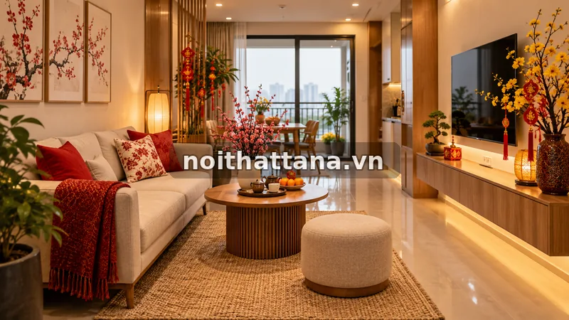 trang trí phòng khách đón Tết: tạo điểm nhìn trên tường